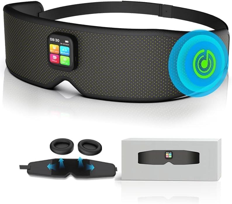Sleep Mask with Bluetooth Wireless Headphones Music - Ultra - Thin Stereo, Comfortable & Adjustable, Zero Eye Pressure, Ideal for Side Sleepers, Perfect for Sleeping - Black