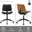 Home Office Chair No Arms with Wheels, Adjustable Height Small Desk Chair, PU Leather Mid Back 360 Swivel Computer Chair, Armless Modern Walnut Chair for Office, Reading Meeting Room(Black)