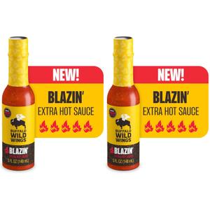 Buffalo Wild Wings Blazin' Hot Sauce, 5 fl oz, Extra Hot Dipping Sauce, Marinade and Seasoning for Chicken Wings and Pork Ribs, Made with Spicy Cayenne and Scorpion Peppers, 2 Pack, BBD 06/09/2027(Small)