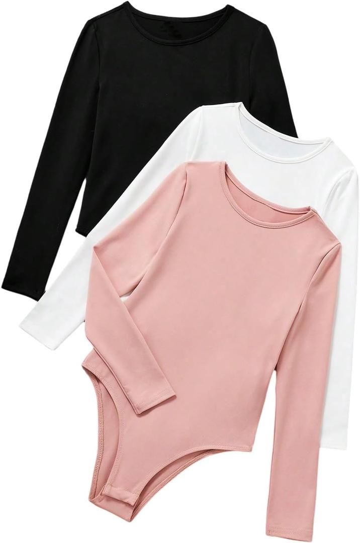 RoseSeek Girl's Long Sleeve Bodysuit Crewneck Romper Jumpsuit Leotard