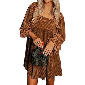 Chvity Women Velvet Backless Mini Dress Sqaure Neck Long Sleeve Casual Loose Holiday Party Winter Babydoll Velour Dressess M