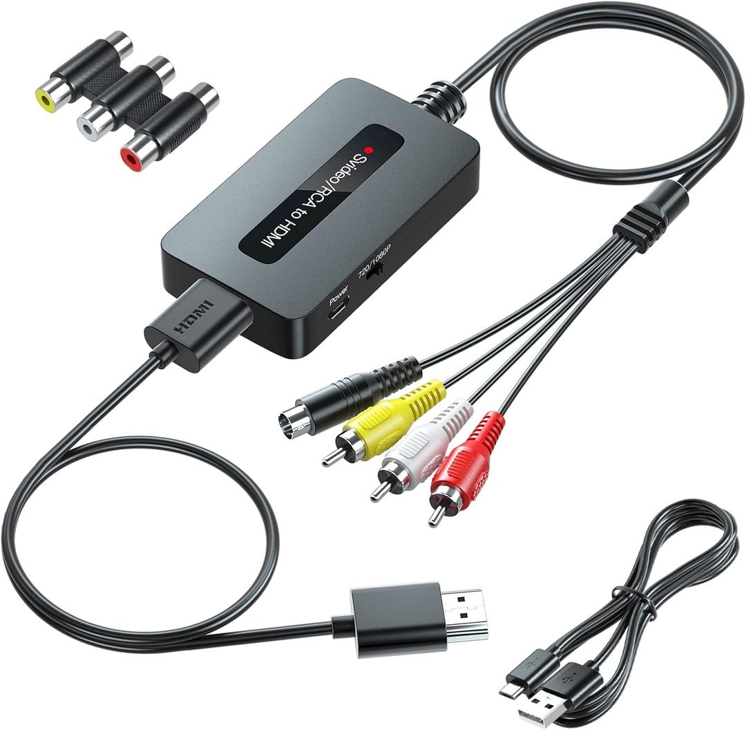 RCA Svideo to HDMI Converter with HD Cable(RCA and Svideo Integrated), CVBS Composite AV to HDMI Converter