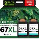 67XL Black Remanufactured Ink Cartridge Replacement for HP Ink 67 67XL Printer Ink use for DeskJet 2700 2700e 2755e 2855e 2800 4155e 4255e 4100 Envy 6400 6055 6055e 6455e Printer 2-Pack