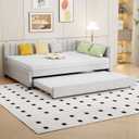 PVWIIK Full Size Upholstered DayBed with Trundle & Modern Style for Adult,Kids,Bedroom,L-Shaped Bedframe,Beige