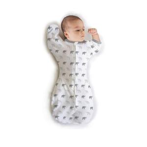 Amazing Baby Transitional Swaddle Sack with Arms Up Half-Length Sleeves and Mitten Cuffs, Small, 0-3 months, 6-14 lbs, Tiny Elephants, Sterling (Arms Up Swaddle, Transition Swaddle Sleep Sack), S
