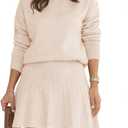 Tankaneo Womens Skirt 2 Piece Sweater Set Long Sleeve Crewneck Sweaters Pleated Mini Skirt Knit Lounge Sets (Large, Apricot)