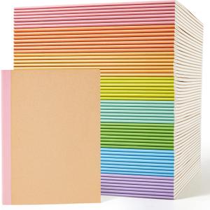 feela 56 Pack Composition Notebooks Bulk, Kraft Cover Lined Blank College Ruled Composition Travel Journals with Rainbow Spines For Women Students Business, 60 Pages, 8.3x 5.5, A5, 8 Pastel Colors