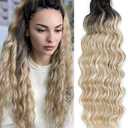300g Curly Braiding Hair Ombre Blonde Balayage Ocean Wave Crochet Hair Long Synthetic Loose Deep Wavy Twist Hair for Boho Braids
