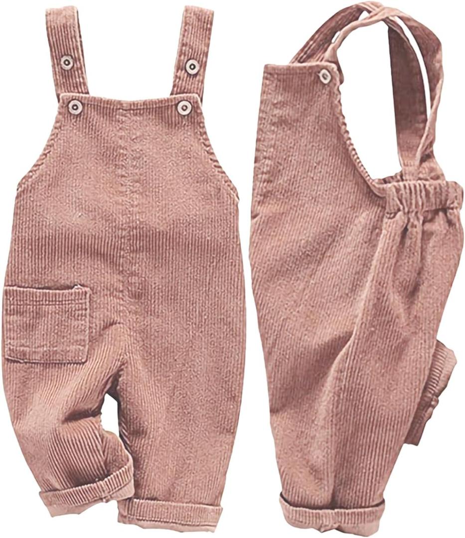 Mornyray Toddler Boy Girl Soft Corduroy Suspender Pants Kids Overalls Loose Retro Adjustable button overalls (3T, Pink)