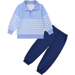 Toddler Boys Sweatsuit 12M-5Y Baby Boy Sweatshirt Outfits Quarter Zip Pullover Matching Joggers (2Y-3Y, Blue)