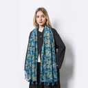 Scarf for Women Lightweight Soft Floral Leopard Printed Scarves Fall Winter Fashion Shawl Wrap with Fringe (Blue)