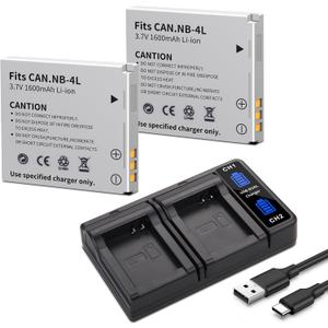 2Pack NB-4L NB4L Battery with Dual Fast Charger Compatible for Canon PowerShot ELPH 100 HS 300 HS 330 HS 310 HS SD1000 SD1100 is SD1400 is SD200 SD30 SD300 SD40 SD400 SD600 SD750 SD780 is SD940 is