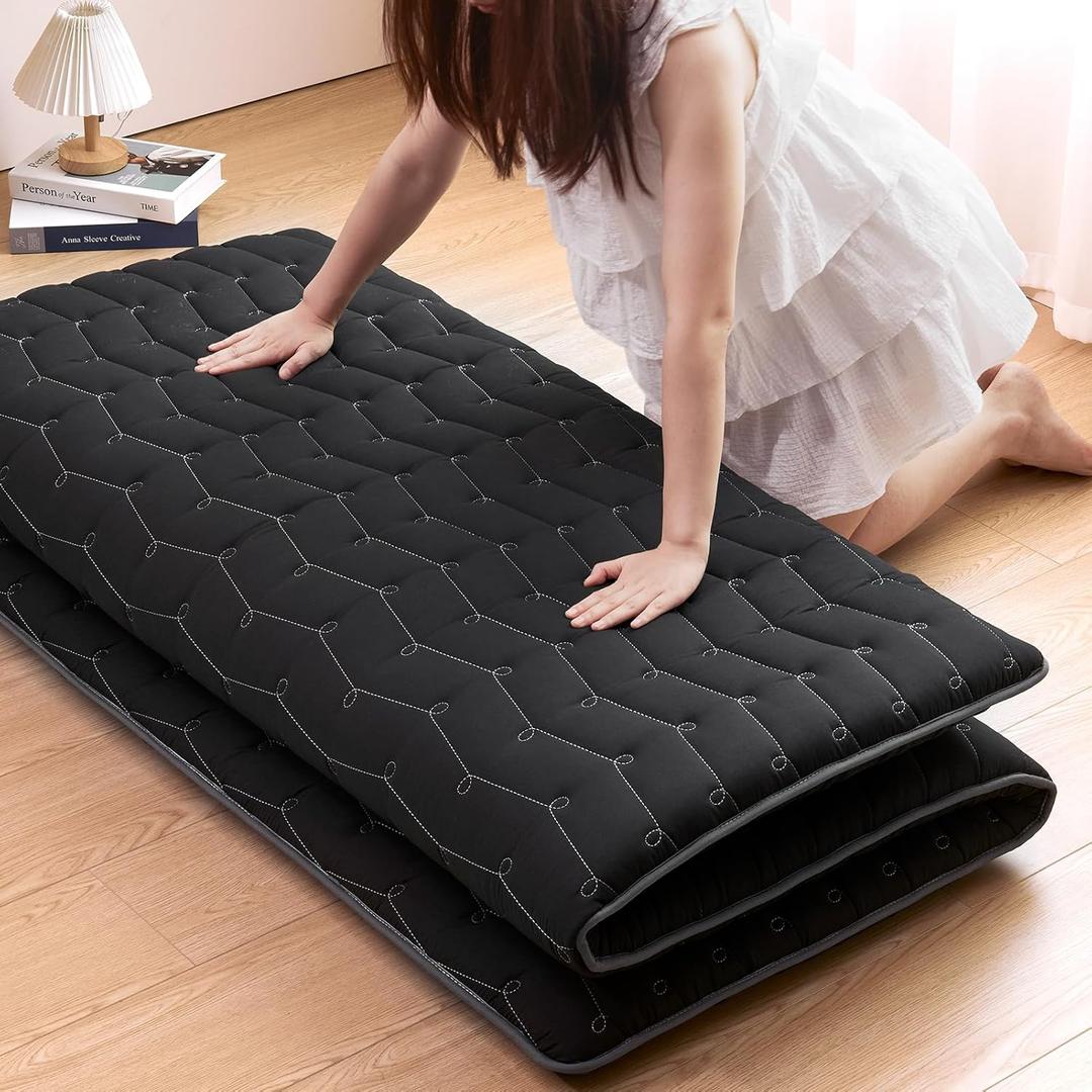 Premium Foam 3.2" Thick Japanese Futon Floor Mattress - Full Size 54"x80" 100% High-Density Foam,Comfortable Sleeping Pad,Tatami Mat for Dorm,Bedroom or Guest RoomBoys Girls Dormitory Pads(Black)