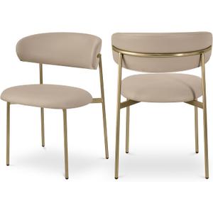 Meridian Furniture 759Taupe-C Lupita Collection Modern | Contemporary Dining Chair with Soft Taupe Vegan Leather, Brushed Gold Metal Frame, 21.5" W x 23" D x 31.5" H, Taupe, Set of 2