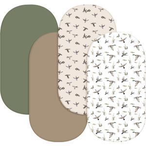 4 Pack Mallard Duck Bassinet Sheets 32 x 16 x 4 Inches Hunting Stretchy Neutral Fitted Sheets Mallard Duck Baby Stuff Bedding for Standard Bassinet Mattress Gift Set (Green)