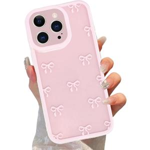 Cute Coquette Bow Phone Case for iPhone 13 Pro 6.1", Clear Aesthetic Pink Ribbon Bowknot Pattern Print Design Case Transparent Camera Protective Funda Shockproof Soft TPU Women Girls Cover