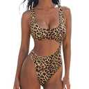 SUUKSESS Women Sexy One Piece Tummy Control Swimsuit Cutout Backless Slimming Swimwear 2025 Cheeky Side O-Ring Bathing Suit (Leopard,Medium)