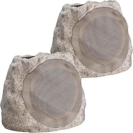 Outdoor Speakers With Lights Show Bluetooth Speakers Waterproof Patio TWS Connection Outdoor Bluetooth Speakers Wireless Solar Powered and Rechargeable Rock Speakers for Patio Pool 2Packs(Stone)
