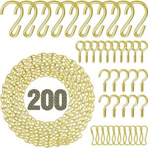 garini Hanging Plant Hooks,200 Inch Metal Glod Hanging Chain with S Hooks for Hanging Plants, Photo, Lantern, Billboards and Planters (Gold)