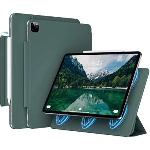 Magnetic Case for iPad Air 13 Inch M3/M2 (2025/2024), iPad Pro 12.9 inch 6th/5th Generation (2022/2021) | Auto Sleep/Wake | Pencil Pro & USB-C | Non-Slip PU Leather Protective Cover,Dark Green