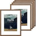 11x14 Picture Frames Set of 5, 11 x 14 Photo Frame with Mat for 8x10 or 11"x14" without Mat, 11x14 Picture Frame with HD Plexiglass, 11 by 14 Picture Frame for Wall or Tabletop Display, Walnut