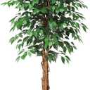 6ft Artificial Ficus Tree with Natural Wood Trunk, Silk Fake Ficus Tree in Plastic Nursery Pot, Faux Plant for Office Home, Indoor Outdoor Decor, 1 Pack
