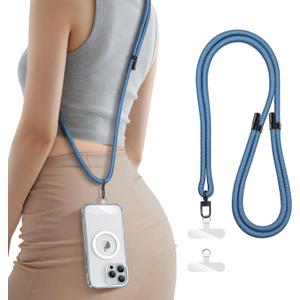 SSLOTSCASE for Phone Lanyard Crossbody with 2X TPU Clear Phone Pads, Flexible Adjustable Anti Theft Neck Strap, Premium Metal Buckles, Skin-Friendly, Universal Wrist Chain for Most Smartphones, Blue