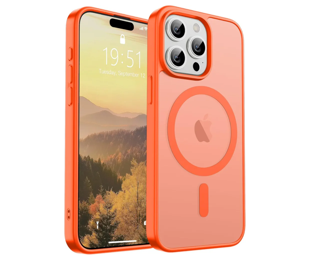 SUPFINE Magnetic for iPhone 15 Pro Case (Compatible with MagSafe) (Military Grade Drop Protection) Slim Translucent Matte Shockproof with Anti-Fingerprint Phone Case,Orange