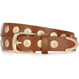 JASGOOD Women Fashion Leather Belt Punk Studded Belt for Jeans Pants Dresses (Fit Size 25"-29")