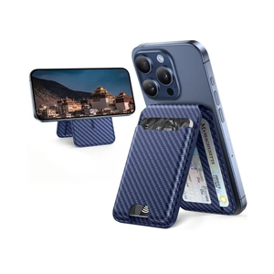 Miracase for MagSafe Wallet (Stand Series),Magnetic Force 3000Gs,5-Card Holder,for iPhone 16/15/14/13/12 Series,Not for 13 Mini/12 Mini,RFID Blocking,Carbon Fiber Blue