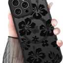 Magnetic Floral Case for iPhone 16 Pro [Compatible with MagSafe] Cute Aesthetic Summer Black Hibiscus Flowers Design, Translucent Shockproof Cover with PC Hard Back & Soft TPU for Women Girls