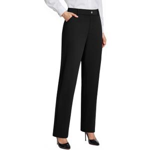 DLOODA Womens Dress Pants High Waisted Stretchy Straight Leg Work Pants | Office Business Casual Slacks with Pockets (Black, XL)