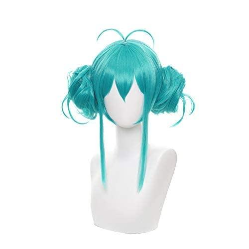 Anime Short Green Wig with 2 Bun Halloween Costume Party Wig for Women