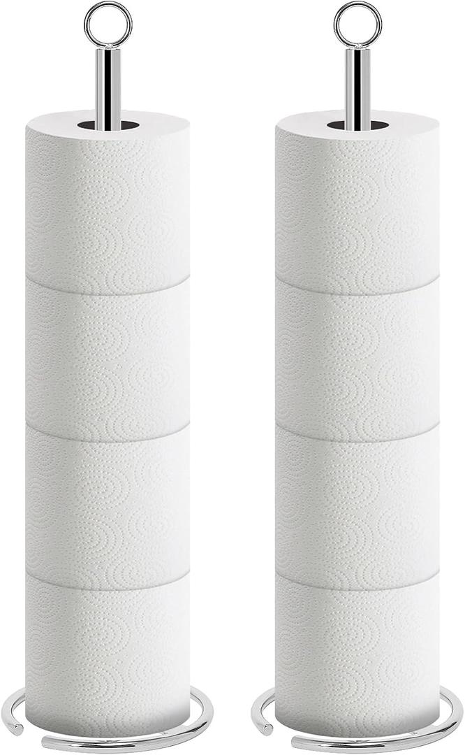NearMoon Bath Toilet Paper Holder Stand, Freestanding Tissue Paper Storage with Reserve, Space Toilet 4 Rolls Holder for Bathroom/Kitchen Countertop-All Metal (2 Pack, Chrome Finish)