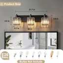 Modern Bathroom Vanity Light, 3-Light K9 Crystal Bathroom Lighting Fixtures Over Mirror, Black Vanity Light with Square Shade