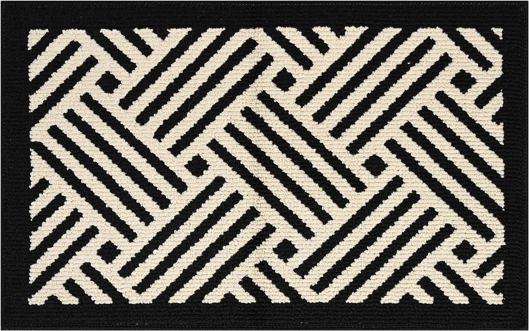 GRANNY SAYS Indoor Doormat, 20" x 32", Non-Slip Front Door Mats, Outdoor Welcome Mat Washable, Low Profile Indoor Door Mats for Entryway, Floor Inside Back Door Mat (1'8" x 2'8" (Rectangular), Beige Black-wave)