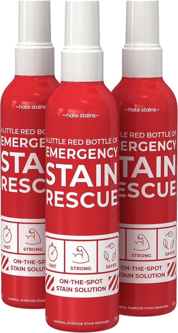 Emergency Stain Rescue Remover Spray  4oz Laundry Stain Remover for Clothes, Upholstery Fabric, Carpet - Works on Most Blood, Grass, Coffee, Mud, Grease & Oil (pack of 3)