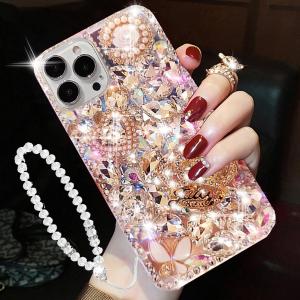 Changjia for iPhone 15 Pro Max Glitter Bling Case,Cute 3D Crown Heart Crystal Rhinestone Diamond Sparkle Shiny Gems Pearl with Wrist Strap Women Girls Phone Case for iPhone 15 Pro Max 6.7inch (Silver)