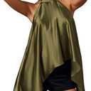 OYOANGLE Women's Halter Neck Sleeveless Top Flowy Asymmetrical Hem Summer Going Out Satin Blouse Shirt Club Wear (Green, M)