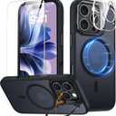 Magnetic & Stand for iPhone 16 Pro Max Case with 9H Screen & Lens Protector[Fit for Magsafe][Metal Kickstand][Colorful Frame] Translucent Matte Back Skin-Touch Phone Case for iPhone 16 Pro Max