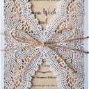 20Pcs 5.12" x 7.28" Rustic Laser Cut Vintage Lace Wedding Invitations Kit Blank Kraft Wedding Invitation Cards with Hemp Rope Envelopes for Wedding Birthday Anniversary Invite