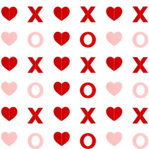 12 Pcs XOXO and Heart Garland Red and Pink Valenintes Hanging Heart Garland Decorations for Happy Valenintes Day Decorations XOXO Streamers Decor for Wedding Anniversary Party Home Decoration
