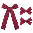 DEEKA Burgundy Cotton Linen Hair Bows 2 Sizes 5"&3.5" Soft Hair Bow set for Toddler Girls Long Ponytail Knot Bows Alligator Clip Hair Accessories for Little School Girls (Burgundy) 3 Pack