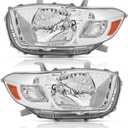 Headlights Assembly Pair for 2008 2009 2010 Toyota Highlander Headlamps Head Lights Replacement Driver and Passenger Side,Chrome Housing Amber Reflector