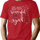 Christmas Shirts Men's The Most Wonderful Time of The Year Tee Xmas Plaid Tree Shirt Casual Holiday Tops (Red4) X-Large