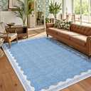 GarveeHome 5x7 Rug for Living Room, Scalloped 5 X 7 Area Rugs Washable Non-Slip Solid Blue Modern Minimalism Low-Pile Carpet for Bedroom Dining Nursery Mat with Rubber Back