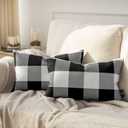 Phantoscope Pack of 2 Gingham Buffalo Check Plaid Throw Decorative Pillow Cover Outdoor Indoor Throw Pillows Farmhouse Square Pillow Cases for Home Decor Black and White,12 x 20 Inches