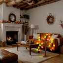 Retisee Thanksgiving Day Fall Tree Decor 24 Inches LED Light Autumn Decor with 3D Pumpkin Light 24 LED Timer USB Battery Operated Pumpkin Maple Leaves Indoor Outdoor for Fall Home Table Party (1.97 Ft)