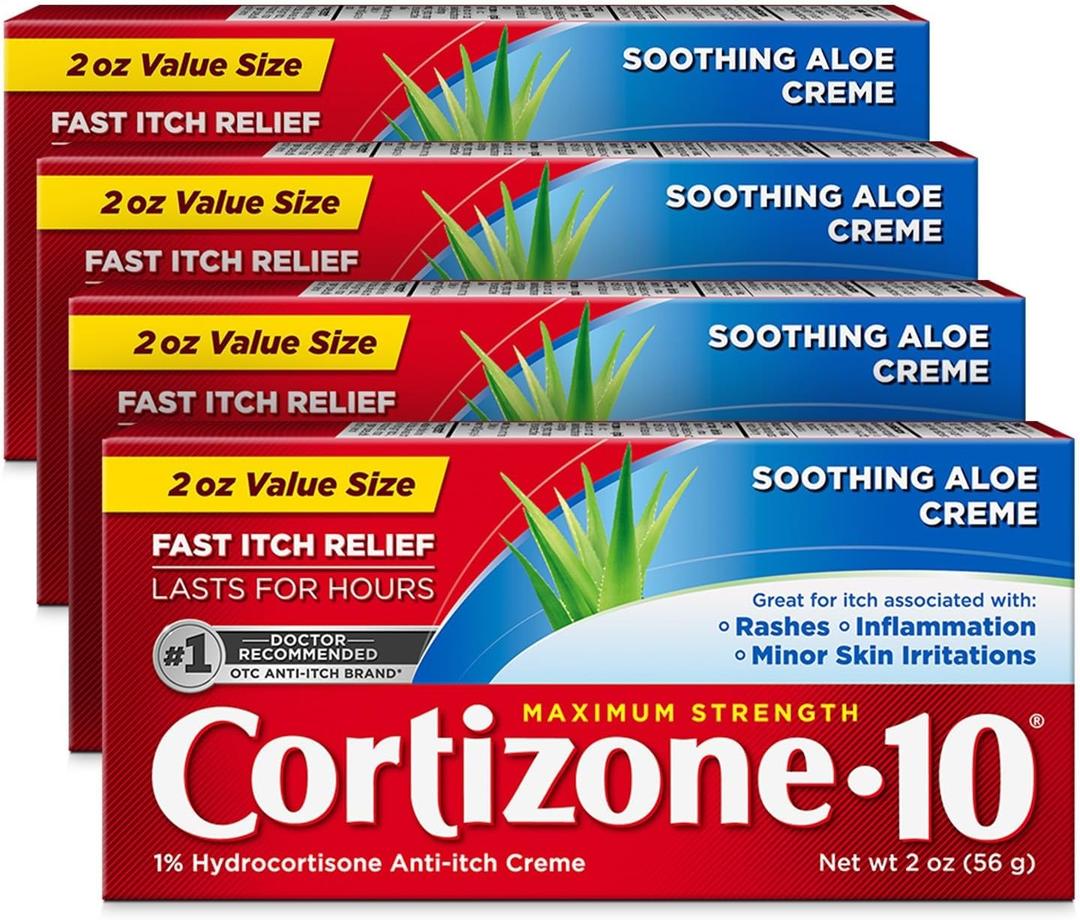 Cortizone 10 Maximum Strength Soothing Aloe Anti-Itch Cream, 1% Hydrocortisone, 2 oz. 4 pack