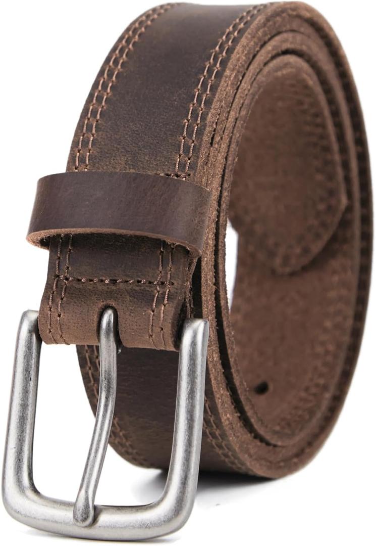 VATAN Men's Full Grain Leather Casual Every Day Jeans Belts, Handmade Men Leather Belt with Gift Box (38(Fits Waist 36"-37"), B-bourbon Brown (Double Stitch))